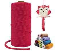 LEREATI Makramee Garn Rot, Makramee Garn 3mm x 100m Einfach Gedrehte Baumwollkordel Baumwollschnur, Makrameegarn für Makramee Wandbehang, Hängepflanze, Vorhang, Hochzeitsbogen Deko