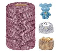 LEREATI Metallic Häkelgarn 3mm x 100m Makramee Garn zum Häkeln & Stricken Glitzergarn Polyester Garn für Handtaschen Hut Korb Häkeln, DIY Bastelarbeiten (Rosenrosa)