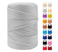 LEREATI Polyester Garn 3mm x 170m, Makramee Garn 3mm Geflochten Makramee Schnur Bunt, Macrame Cord 3mm Farbig für Geschenk, Häkeltasche, Umhängetasche, Platzteller, Wohndekorationen (Hellweiß Grau)