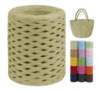 LEREATI Raffia Garn zum Häkeln von Taschen, 3mm x 200m Flach Papierdraht Bast Band Natur Paketschnur Papiergarn Raffia Bast zum Häkeln Handtasche, Körbe, Hüte, Geschenkverpackung (Olivgrün)