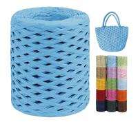 LEREATI Raffia Garn zum Häkeln von Taschen, 3mm x 200m Flach Papierdraht Bast Band Natur Paketschnur Papiergarn Raffia Bast zum Häkeln Handtasche, Körbe, Hüte, Geschenkverpackung (Blau)