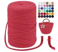 LEREATI T-Shirt Garn 7mm Textilgarn zum Häkeln für Körbe 100m / 250g Bändchengarn Makramee Garn Häkelgarn Stoff Dickes Garn zum Taschen Korb Decke Häkeln, Heimdekoration (Wassermelonenrot), L104-FT