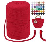 LEREATI T-Shirt Garn 7mm Textilgarn zum Häkeln für Körbe 100m / 250g Bändchengarn Makramee Häkelgarn Stoff Dickes Garn für Taschen Korb Decke, Heimdekoration (Rot)