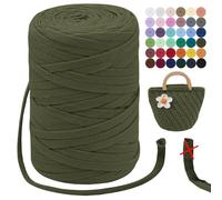 LEREATI T-Shirt Garn 7mm Zum Häkeln für Körbe 100m / 250g Bändchengarn Makramee Häkelgarn Stoff Dickes Textilgarn für Taschen Korb Decke, Heimdekoration (Armeegrün)