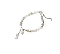 LerijN Armreif Silber,Sterling-Silber-Armband für Damen, S925-Silber, Jadestein, Bambusknoten-Armband, Verstellbar, Maiglöckchen-Anhänger, Armbänder, Schmuck, Geschenke für Frauen