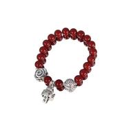 LerijN Edelstein Armband,Natürliche Rote Zinnober-Perlenarmbänder, Silberne Glückskatzen-Anhänger-Armreifen, Elastisches Kristallarmband, Reiki-Kristall-Schmuck Für Männer Und Frauen