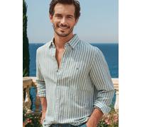 LERROS Gestreiftes Langarmhemd aus Leinen-Baumwoll-Mix - Storm Grey L
