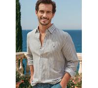 Leinenhemd LERROS "Gestreiftes Langarmhemd aus Leinen-Baumwoll-Mix", Herren, Gr. XL, Normalgrößen, storm grau, 55% Leinen, 45% Baumwolle, Hemden, Gestreift, 55% Leinen, 45% Baumwolle, Button-down, 2-K