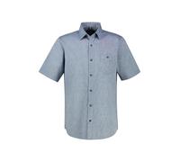 Kurzarmhemd LERROS, Herren, Gr. L, N-Gr, true blau, Web, Obermaterial: 80% Baumwolle, 20% Leinen, unifarben, regular fit normal, ohne Ausschnitt, gerader Abschluss, Hemden, mit Logo Stickerei (9053131