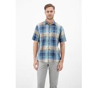 Kurzarmhemd LERROS "Kariertes Kurzarmhemd aus Baumwolle und Leinen", Herren, Gr. M, Normalgrößen, mint water, 71% Baumwolle, 29% Leinen, Hemden (27077059-M) mint water