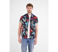 Kurzarmhemd LERROS "LERROS Sommerhemd in Hawaiian-Style", Herren, Gr. S, Normalgrößen, blau (classic navy), 80% Baumwolle, 20% Leinen, Kurzarm, Hemden (26587414-S) classic navy