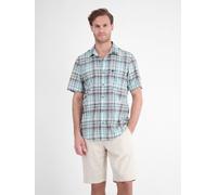 Karohemd LERROS "Kurzarmhemd in frischem Karo-Look aus luftigem Mischgewebe", Herren, Gr. L, Normalgrößen, blau (reef blau), 60% Polyester, 40% Baumwolle, Hemden Karohemd (68384347-L) reef blau