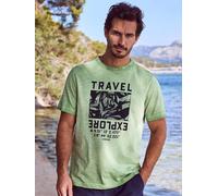 T-Shirt LERROS "LERROS Modisches Herren T-Shirt mit Brustprint", Herren, Gr. S, grün (sage grün), 100% Baumwolle, Rundhals, Kurzarm, Shirts (13789624-S) sage grün