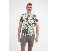 Poloshirt LERROS "LERROS Poloshirt, sommerlich-floral gemustert", Herren, Gr. S, weiß (broken weiß), 100% Baumwolle, ohne Ausschnitt, Kurzarm, Shirts (17246217-S) broken weiß