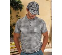 Poloshirt LERROS "Poloshirt in 2-Tone-Optik und All-over-Print", Herren, Gr. M, storm grau, 100% Baumwolle, ohne Ausschnitt, Shirts (67696320-M) storm grau