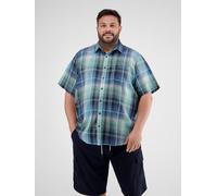 Kurzarmhemd LERROS "LERROS Sommerliches Karohemd in Übergrößen", Herren, Gr. 4XL, extraweit, coastal blau, 71% Baumwolle, 29% Leinen, Kurzarm, Hemden (34354009-4XL) coastal blau