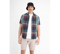 Kurzarmhemd LERROS "LERROS Sommerliches Karohemd mit Leinenanteil", Herren, Gr. XL, Normalgrößen, earth rot, 71% Baumwolle, 29% Leinen, Kurzarm, Hemden (53641436-XL) earth rot