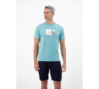 T-Shirt LERROS "Baumwoll T-Shirt mit Motiv-Print und bequemem Rundkragen", Herren, Gr. XL, blau (reef blau), 100% Baumwolle, Rundhals, Shirts T-Shirt (17842058-XL) reef blau
