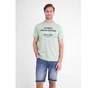 T-Shirt LERROS "T-Shirt mit O-Neck aus softer Baumwolle mit Summervibe-Print", Herren, Gr. L, grün (bay grün), 100% Baumwolle, Rundhals, Shirts T-Shirt (98147853-L) bay grün