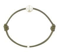LES POULETTES BIJOUX - Kinder Armband - My First Pearl gewachste Schnur Armband - White Süßwasser Zuchtperlen 6-7 mm - Classics - Dunkelgrün