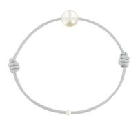 LES POULETTES BIJOUX - Kinder Armband - My First Pearl gewachste Schnur Armband - White Süßwasser Zuchtperlen 6-7 mm - Classics - Hellgrau