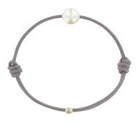LES POULETTES BIJOUX - Kinder Armband - My First Pearl gewachste Schnur Armband - White Süßwasser Zuchtperlen 6-7 mm - Classics - Grau