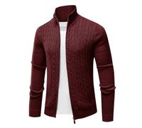 Les umes Herren Strickjacken Pullover Full Zip Stand Collar Cable Knitted Sweater Cotton Long Sleeve Cardigans Weinrot L