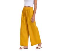 Les umes Hosen Damen Palazzo Hose Weite Bein Hose mit Elastischer Taille Lockere Sommerhose Mit Taschen Freizeitshosen Culotte Hose Gelb L