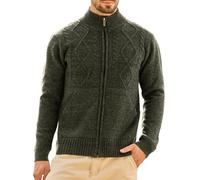 Les umes Jacke Herren Strickjacke Stehkragen Herbst Winter Fleecejacke mit Reissverschluss Regular Fit Strick Cardigan Grün XXL