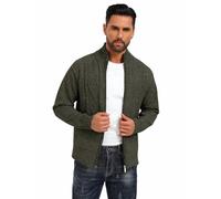 Les umes Jacke Herren Strickjacke Stehkragen Herbst Winter Fleecejacke mit Reissverschluss Regular Fit Strick Cardigan Grün XXXL