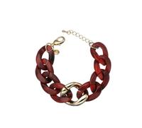 Leslii Damen Halskette Gliederkette Statement grobe Glieder Collier kurze Kette (Armband Rot Gold)
