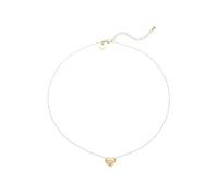 Leslii Damen-Kette Herz-Anhänger kurze Halskette Collier Heart Schmuck (Edelstahl Strass Gold)