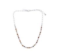 Leslii Damen-Kette kurze Halskette Stein Kugeln braune Stein-Kette Gliederkette Modeschmuck-Kette Braun Rosa Silber