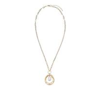 Leslii Damen-Kette Lange Halskette Gliedermix Süßwasserperle Perlen-Anhänger Gold Weiß