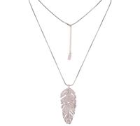 Leslii Damen-Kette Lange Halskette Glitzer Blatt-Anhänger Strass-Kette Silber