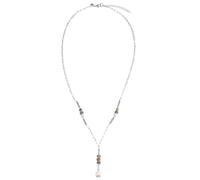 Leslii Damen-Kette Lange Halskette Stein-Perlen weiße Süßwasserperle Stein-Kette Silber Bunt