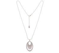 Leslii Damen-Kette Lange Kette Oval-Anhänger Matt Halsschmuck Silber