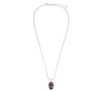Leslii Damen-Kette Oval-Anhänger Stein-Look lange Halskette silberne Modeschmuck-Kette in Silber Braun
