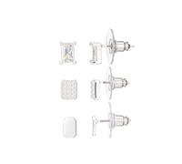 Leslii Elegantes Ohrstecker 3er Set, Damen Schmuck mit Zirkonia Steinen und Perlen, Edelstahl Platiniert oder Vergoldet, 0,7 cm (Silber Set)