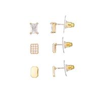 Leslii Elegantes Ohrstecker 3er Set, Damen Schmuck mit Zirkonia Steinen und Perlen, Edelstahl Platiniert oder Vergoldet, 0,7 cm (Gold Set)