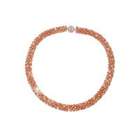 Leslii Kurze Halskette Klara Kristallkorn Collier Glasperlen-Kette Kristalle Halschmuck Magnet-Verschluss (Hellbraun-Beige)