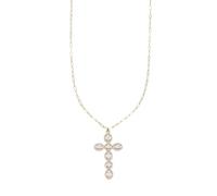 Leslii Lange Halskette Kreuz-Kette Kreuzkette Edelstahl Anhänger mit Kristallen wasserfest (14K vergoldet)