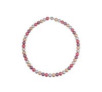 Leslii Perlenkette Collier Halskette Damen Kette Perlencollier echte Muschelkern-Perlen 44cm Magnet Verschluss (Rot Multi)