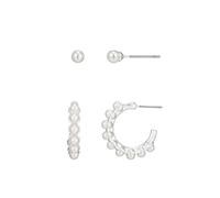 Leslii Recycled Schmuck versilbert Collier Layering Halskette Armband Ohrringe Set Silber (Ohrring Set Perle)