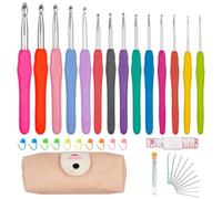 Lestiven 14 Stück Häkelnadel Set Mehrfarbig, Häkelnadeln mit Nadeln und Stichmarkierungen 14 Größen, Stricken Nadeln Kit mit TPR Weichem Griff und Aufbewahrungsbox, Crochet Hooks Set Für Anfänger