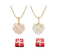 lesulety 2 Halskette Damen Mit Herzanhänger Rosenquarz Kette Freundschaftskette Für 2 Mädchen Kette Mädchen Mit Opal Anhänger Halsketten Für Frauen Necklace Women geschenk 12 jahre,C