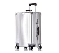 lesulety Alles Aluminium Hartschalen-Koffer Mittelgroßer Reisekoffer 24 Zoll Metallkoffer Handgepäck Reisezubehör ohne Reißverschluss mit 2 TSA-Kombinationsschlössern,Silber,20 inch Cabin