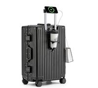 lesulety Hartschalenkoffer Mittelgroß 4 Rollen Leicht Trolley Koffer Mittelgroß Rollkoffer Handgepäck Koffer Klein Koffer Ohne Reißverschluss Mit Getränkehalter Handyhalterung (Black Schwarz, 20in)