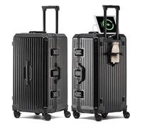 Lesulety Leichter Handgepäckkoffer Mittlerer Hartschalenkoffer Extra Großer Reisekoffer Ohne Reißverschluss Mit 4 Rollen Und Becherhalter,Schwarz,26 inches