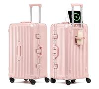 Lesulety Mittlerer Hartschalen-Koffer Leichtes Handgepäck Extra großer Reise-Koffer mit Rollen Reißverschlussloser Koffer mit 4 Rädern und Becherhalter,Rosa,32 inches